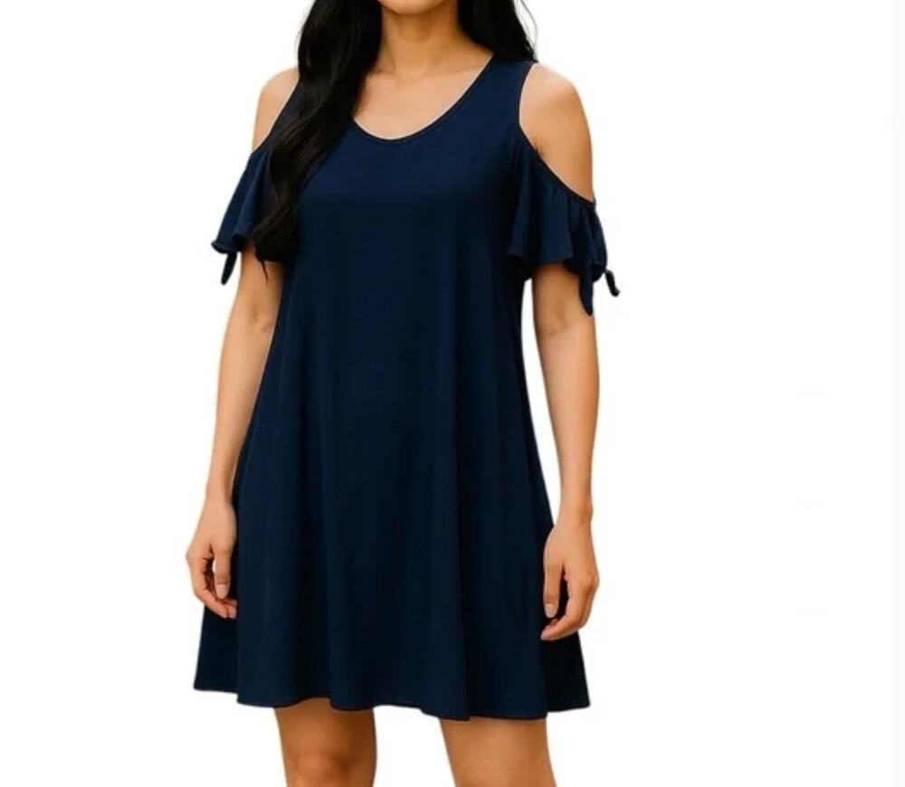 Soft Surroundings Navy Cold Shoulder Ruffle Tie Sleeve Dress Plus Size 3X Boho